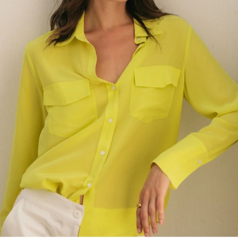 Express Portofino Shirt Yellow Collared, Long Sleeves Women Sz M Like NEW